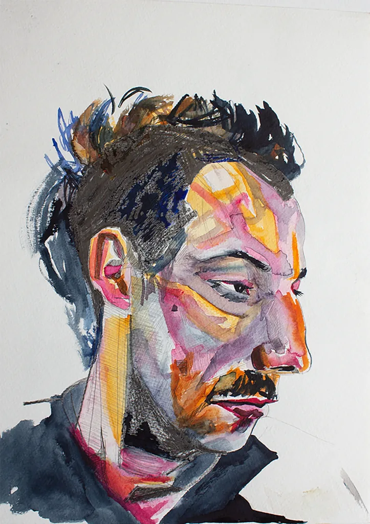 Portrait of the artists Sam Evans in watercolour 
